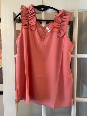 NWOT ZENANA ruffle shoulder sleeveless top in 2X